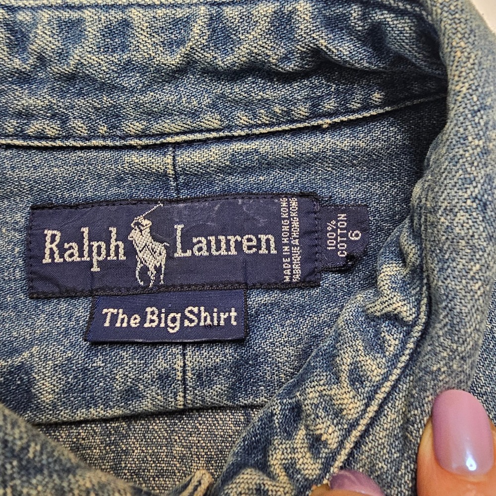 Vintage 90s Ralph Lauren The Big Shirt 6 Button Down Blue Denim Pony Western - Picture 8 of 16